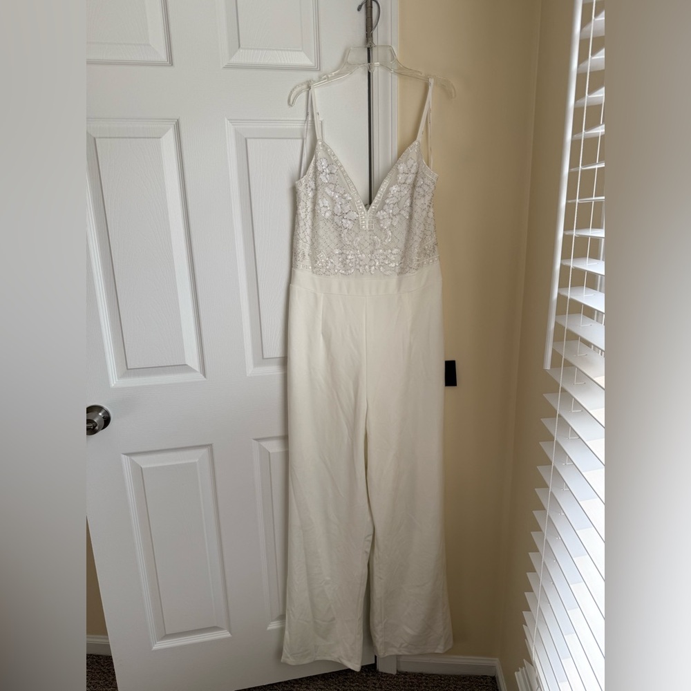 Lulus Memorable Occasion White Beaded Sequin Wide-Leg Jumpsuit